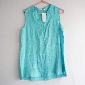 tyler boe turquoise linen sleeveless v-neck tunic shirt resortwear NWT 8 coastal